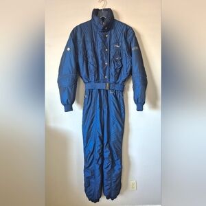 Descente Vintage 1-Piece Snowsuit Blue Metallic Stylish Retro Fit, Size M